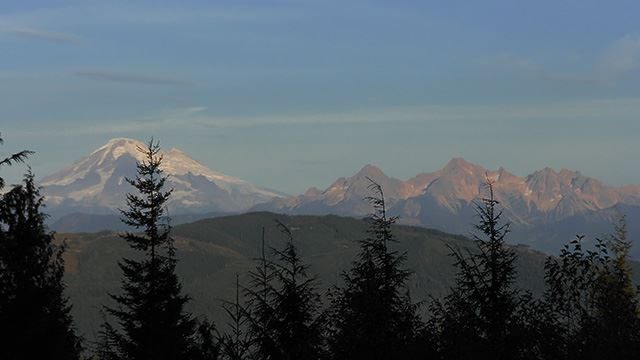Mount Baker and the Twin Sisters at dusk