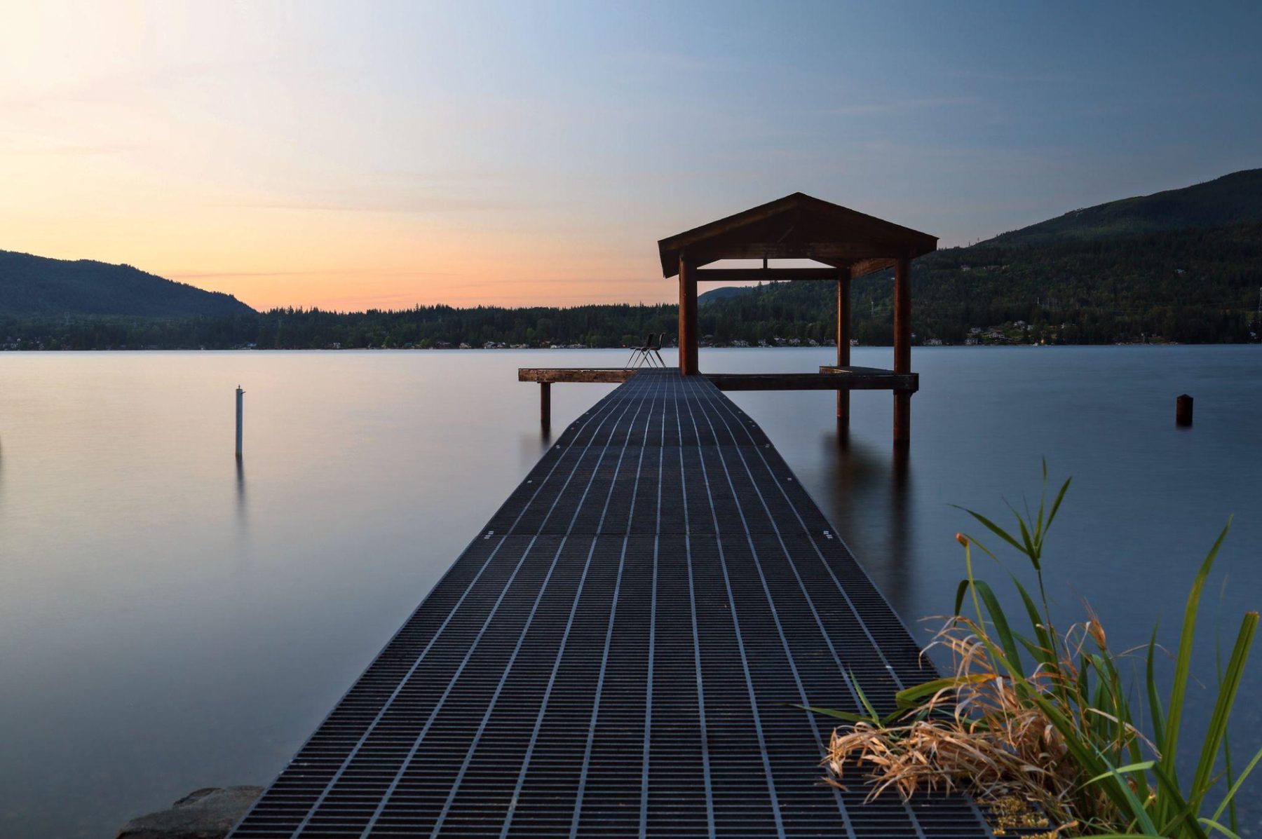 Dock on Cain Lake at sunset